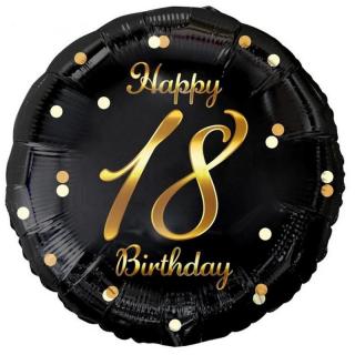 Fólia lufi Happy 18. Birthday évszámos fekete arany elegáns 45 cm O18C