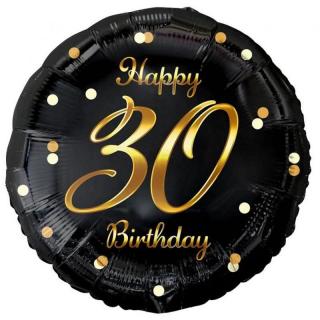 Fólia lufi Happy 30. Birthday évszámos fekete arany elegáns 45 cm O30Z