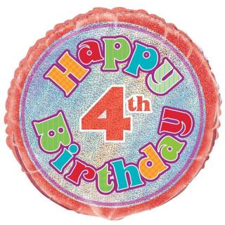 Fólia lufi Happy 4th Birthday évszámos prizmás hologramos 45 cm 055491