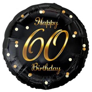 Fólia lufi Happy 60. Birthday évszámos fekete arany elegáns 45 cm O60Z