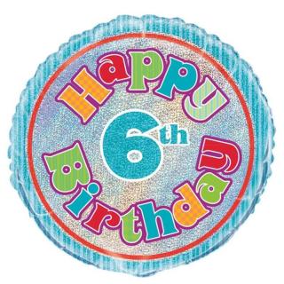 Fólia lufi Happy 6th Birthday évszámos prizmás hologramos 45 cm 055495