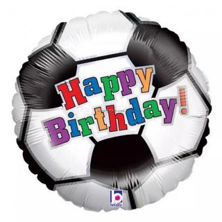 Fólia lufi Happy Birthday felirattal focilabda mintával születésnapra 45 cm 86280