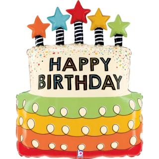 Fólia lufi "Happy Birthday" torta formájú 66 cm 25212