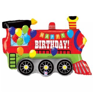 Fólia lufi party vonat formájú nagy méretű Happy Birthday felirattal születésnapos 84 cm 35570