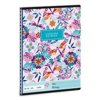 Füzet tűzött virágos 20-32 sima A/5 Ars Una Catalina Estrada Dragonfly
