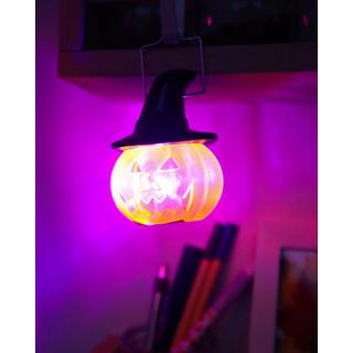 Halloween LED mécses narancs tök mintával 6,5x6,5x8cm BB112443
