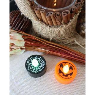Halloween LED mécses narancs tök vagy fekete pókháló mintával 1,5x3,5cm BB112450