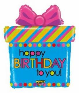 Happy Birthday to you feliratos ajándékdoboz alakú fólia lufi 66cm 35012