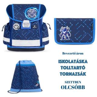 Iskolatáska, tolltartó, tornazsák szett BELMIL Classy Navy Blue Tech robotos