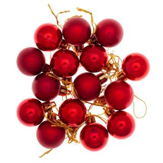 Karácsonyfa gömbdísz piros színű 3 cm 15 db