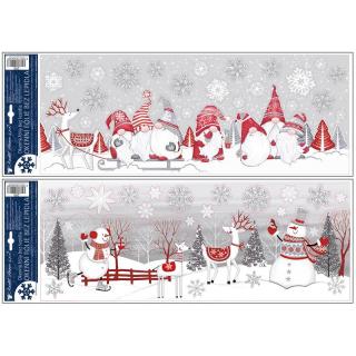 Karácsonyi ablakmatrica manók és hóemberek glitteres fekvő 21x59.5cm 1 ív 273