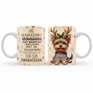 Karácsonyi Bögre 3 dl Boldog Karácsonyt felirattal cuki Yorki kutya