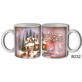 Karácsonyi Bögre 3 dl Festmény karácsonyi táj Merry Christmas felirattal