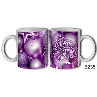 Karácsonyi Bögre 3 dl Lila díszek Merry Christmas felirattal