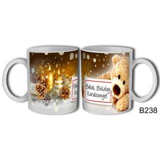 Karácsonyi Bögre 3 dl Maci táblával Békés Boldog Karácsonyt felirattal