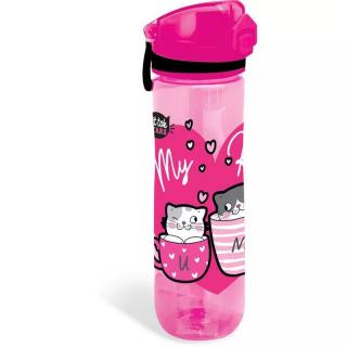 Kulacs 600ml prémium rózsaszín cicás mintával KitTok Heart KittyLizzy Card