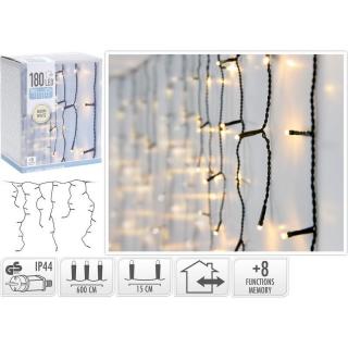 LED jégcsap fényfüzér 180 db 6+3 m beltéri/kültéri meleg fehér