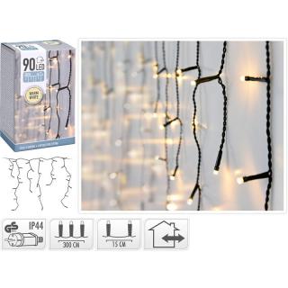 LED jégcsap fényfüzér 90 db 3+3 m beltéri/kültéri meleg fehér
