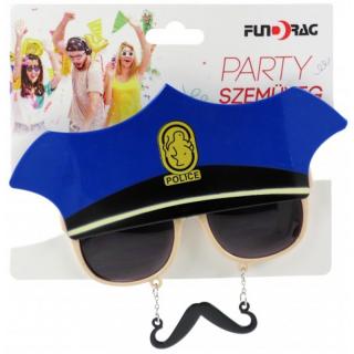 Party szemüveg rendőr kalappal és bajusszal fekete -kék színű 18x16 cm 615022