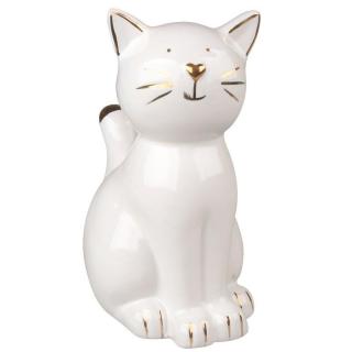 Porcelán macska arany színű részletekkel 8,5x16cm 19601