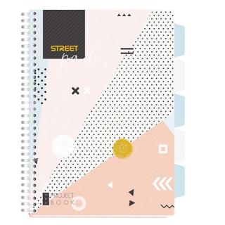 Spirálfüzet regiszteres dupla spirálkötés A/4 kockás 100 lapos színes mintás Street