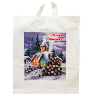 Szalagfüles bevásárló táska karácsonyi téli táj