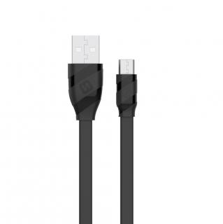 Swissten adat- és töltőkábel lapos, gumírozott, mikro USB, 1,2 m fekete