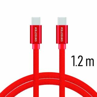 Swissten adat- és töltőkábel textil bevonattal, USB-C/USB-C 1,2 m piros