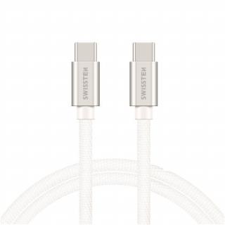 Swissten adat- és töltőkábel textil bevonattal, USB-C/USB-C 2 m ezüst/fehér
