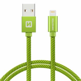 Swissten adat- és töltőkábel textil bevonattal, USB/lightning, 1,2 m zöld