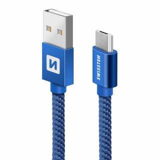 Swissten adat- és töltőkábel textil bevonattal, USB/mikro USB, 0,2 m kék