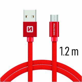 Swissten adat- és töltőkábel textil bevonattal, USB/mikro USB, 1,2 m piros