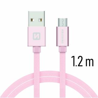 Swissten adat- és töltőkábel textil bevonattal, USB/mikro USB, 1,2 m rozé arany