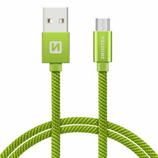 Swissten adat- és töltőkábel textil bevonattal, USB/mikro USB, 1,2 m zöld