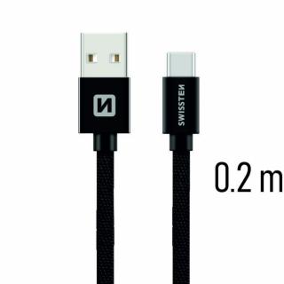 Swissten adat- és töltőkábel textil bevonattal, USB/USB-C, 0,2 m fekete