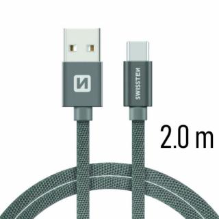 Swissten adat- és töltőkábel textil bevonattal, USB/USB-C, 2 m szürke