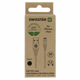 Swissten adat- és töltőkábel USB/lightning, 1,2m, fekete