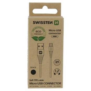 Swissten adat- és töltőkábel USB/mikro USB, 1,2m, fekete