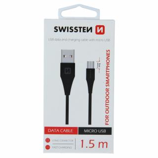 Swissten adat- és töltőkábel, USB/mikro USB, 1,5 m (9mm csatlakozó)