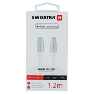 Swissten adatkábel textil bevonattal, USB-C/lightning MFI, 1,2 m fehér