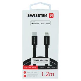 Swissten adatkábel textil bevonattal, USB-C/lightning MFI, 1,2 m fekete
