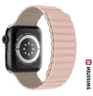 Swissten Apple Watch mágneses szilikon szíj 38/40/41 mm, púderrózsaszín/cappuccino