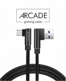 Swissten Arcade gaming adat- és töltőkábel textil bevonattal, USB/mikro USB, 1,2 m fekete, L-csatlakozó