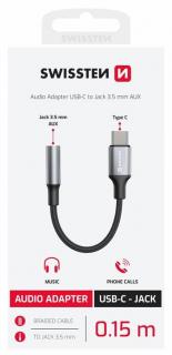 Swissten audio adapter, textil, USB-C to Jack 3,5 mm AUX, 12 cm
