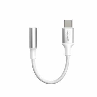 Swissten audio adapter USB-C to Jack 3,5mm AUX, 15 cm, textil, fehér