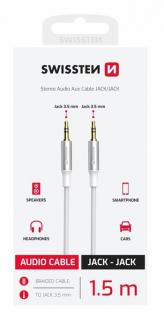 Swissten audio kábel, textil, JACK (male)/JACK (male), 1,5m, fehér