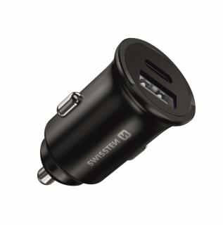 Swissten autós töltő adapter PowerDelivery 20W + USB 10W, fekete, iPhone12