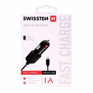 Swissten autós töltő mikro USB kábellel, 1 A, fekete