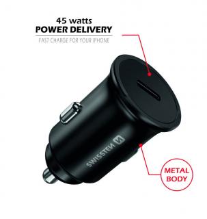 Swissten autós töltőadapter USB-C PowerDelivery 3.0, 45W, fekete