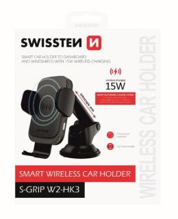 Swissten elektromos autós tartó és vezeték nélküli töltő mûszerfalra, szélvédőre, 15W, W2-HK3